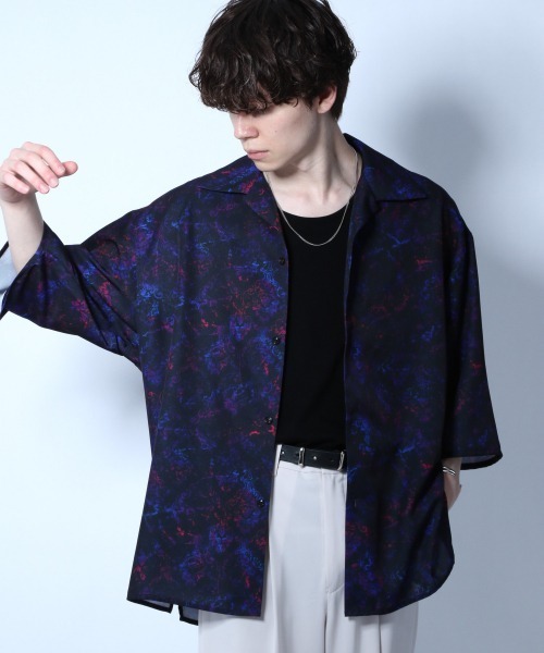 HARE（ハレ）の「マルチパターンシャツ(HARE)（シャツ/ブラウス・メンズ・オフホワイト/ブラック/ブルー・SMALL/MEDIUM）」の3枚目の写真