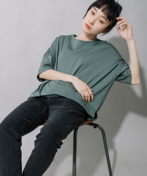 Munich（ミューニック）の「70/2コンパクトクールジャージー　ワイドTシャツ（Tシャツ/カットソー・レディース・ホワイト/ダークグリーン/カーキ/ダークグレー/モカ・FREE）」の5枚目の写真