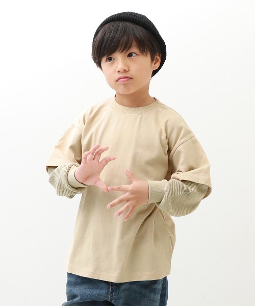 devirock(デビロック)の「レイヤード風 長袖Tシャツ(Tシャツ/カットソー・キッズ・ダークグリーン/ライトカーキ/ベージュ/グレー系その他/ダークパープル/ブルーグレー/ブルー系その他/ライトグレー・100cm/120cm/140cm/160cm/130cm/110cm/150cm)」の1枚目の写真