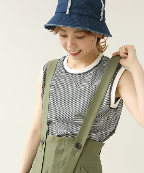 Simplicite（サンプリシテ）の「ボーダースリーブレスプルオーバー◆（Tシャツ/カットソー・レディース・ベージュ/ブラック/グリーン・FREE）」の6枚目の写真