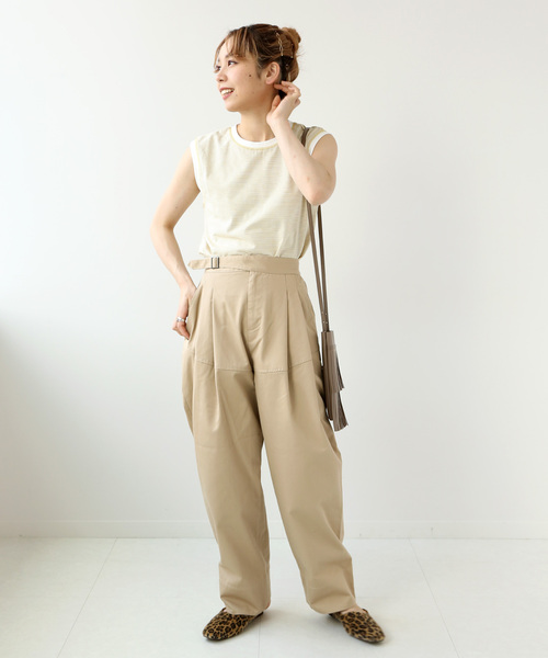 Simplicite（サンプリシテ）の「ボーダースリーブレスプルオーバー◆（Tシャツ/カットソー・レディース・ベージュ/ブラック/グリーン・FREE）」の8枚目の写真