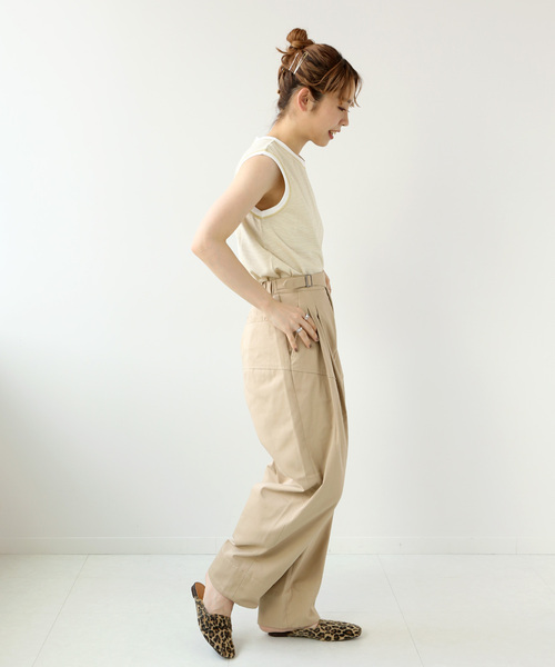 Simplicite（サンプリシテ）の「ボーダースリーブレスプルオーバー◆（Tシャツ/カットソー・レディース・ベージュ/ブラック/グリーン・FREE）」の9枚目の写真