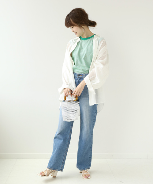 Simplicite（サンプリシテ）の「ボーダースリーブレスプルオーバー◆（Tシャツ/カットソー・レディース・ベージュ/ブラック/グリーン・FREE）」の12枚目の写真