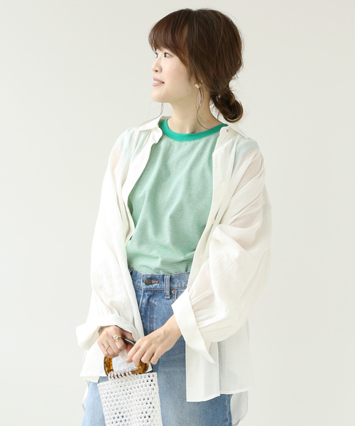 Simplicite（サンプリシテ）の「ボーダースリーブレスプルオーバー◆（Tシャツ/カットソー・レディース・ベージュ/ブラック/グリーン・FREE）」の13枚目の写真