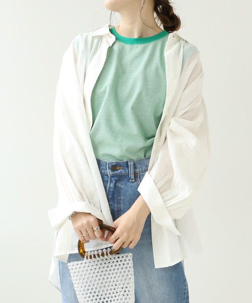 Simplicite（サンプリシテ）の「ボーダースリーブレスプルオーバー◆（Tシャツ/カットソー・レディース・ベージュ/ブラック/グリーン・FREE）」の14枚目の写真