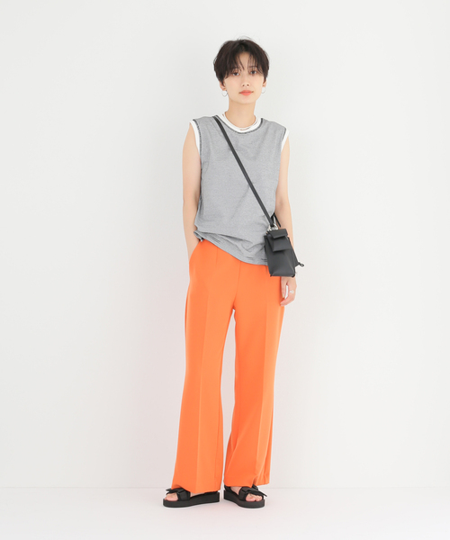 Simplicite（サンプリシテ）の「ボーダースリーブレスプルオーバー◆（Tシャツ/カットソー・レディース・ベージュ/ブラック/グリーン・FREE）」の17枚目の写真