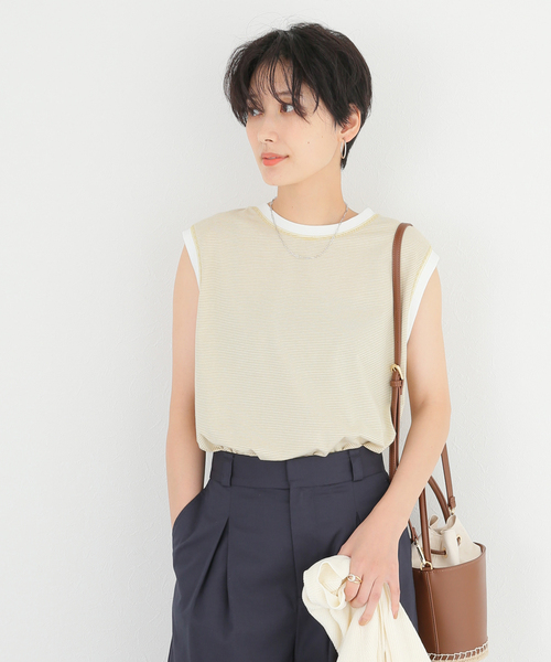 Simplicite（サンプリシテ）の「ボーダースリーブレスプルオーバー◆（Tシャツ/カットソー・レディース・ベージュ/ブラック/グリーン・FREE）」の19枚目の写真