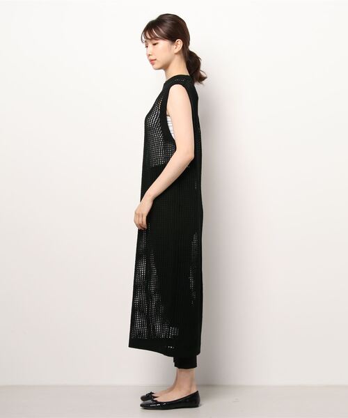 ノースリーブワンピース メッシュ ハイウエスト S/M/L ウエスト切替袖ギャザーノースリーブワンピース[品番