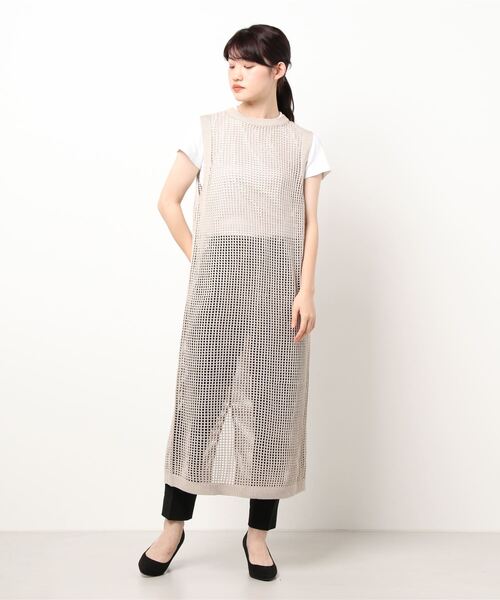 ノースリーブワンピース メッシュ ハイウエスト S/M/L HYKE＞メッシュ ノースリーブ ワンピース