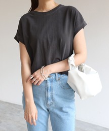 andme | ピグメント加工フレンチスリーブ2way背中ボタンTシャツ トップス(Tシャツ/カットソー)