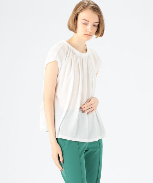 TOMORROWLAND (トゥモローランド)の「ドライガーゼジャージー ネックギャザープルオーバー(Tシャツ/カットソー・レディース・ホワイト/ライトブルー/イエロー・S)」の2枚目の写真