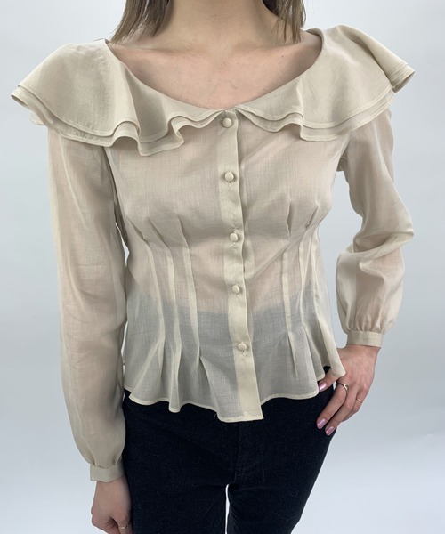 Verybrain（ベリーブレイン）の「very brain/VB-146 ﾀﾞﾌﾞﾙｶﾗｰBL（シャツ/ブラウス・レディース・ベージュ/ホワイト・M）」の4枚目の写真