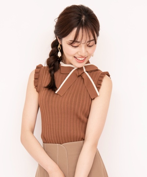 WILLSELECTION(ウィルセレクション)の「配色リボンネックニット(ニット/セーター・レディース・ボルドー/ブラウン/ブラック系その他・MEDIUM)」の2枚目の写真