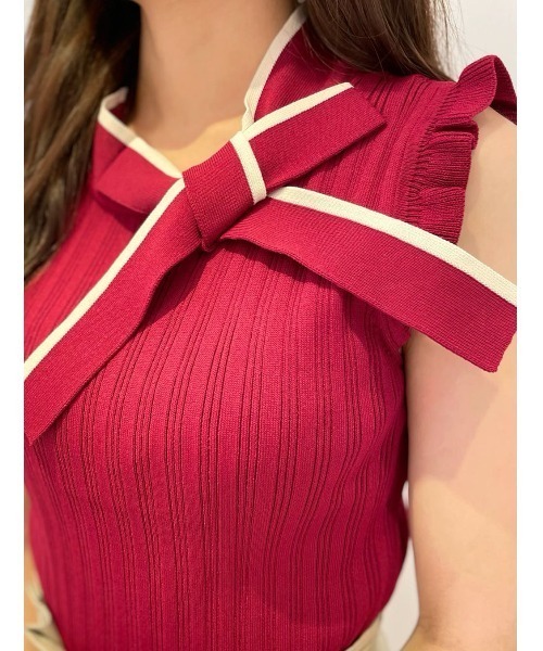 WILLSELECTION(ウィルセレクション)の「配色リボンネックニット(ニット/セーター・レディース・ボルドー/ブラウン/ブラック系その他・MEDIUM)」の7枚目の写真