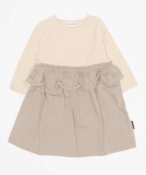 quoti use fith(クゥオティ ユース フィス)の「ドット天竺×コットンブロード 長袖 ひざ下丈ワンピース(ワンピース・キッズ・アイボリー/ブルー/ネイビー・110/90/100/120/80/130)」の9枚目の写真