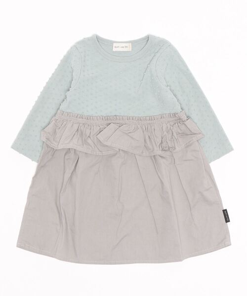 quoti use fith(クゥオティ ユース フィス)の「ドット天竺×コットンブロード 長袖 ひざ下丈ワンピース(ワンピース・キッズ・アイボリー/ブルー/ネイビー・110/90/100/120/80/130)」の11枚目の写真