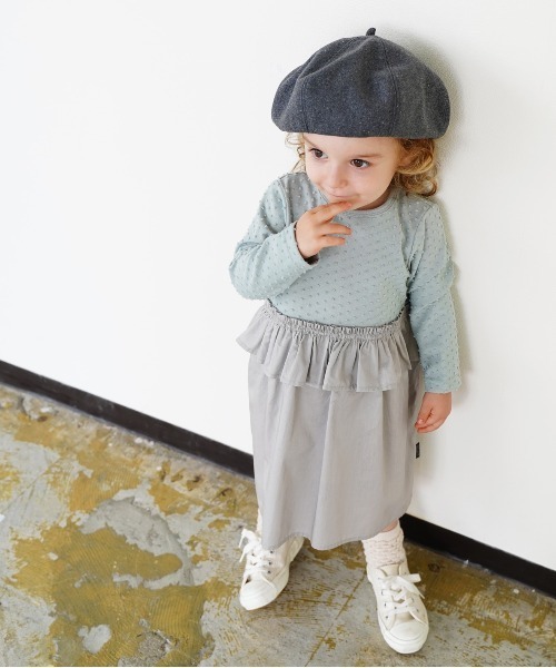 quoti use fith(クゥオティ ユース フィス)の「ドット天竺×コットンブロード 長袖 ひざ下丈ワンピース(ワンピース・キッズ・アイボリー/ブルー/ネイビー・110/90/100/120/80/130)」の6枚目の写真