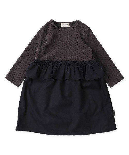 quoti use fith(クゥオティ ユース フィス)の「ドット天竺×コットンブロード 長袖 ひざ下丈ワンピース(ワンピース・キッズ・アイボリー/ブルー/ネイビー・110/90/100/120/80/130)」の15枚目の写真