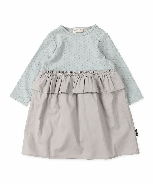 quoti use fith(クゥオティ ユース フィス)の「ドット天竺×コットンブロード 長袖 ひざ下丈ワンピース(ワンピース・キッズ・アイボリー/ブルー/ネイビー・110/90/100/120/80/130)」の16枚目の写真