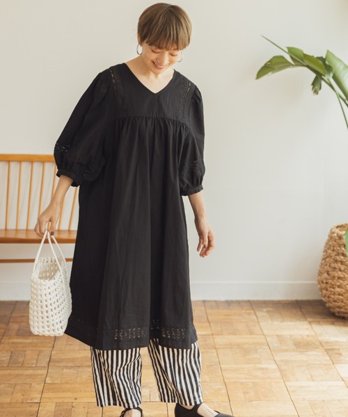 and R(アンドアール)の「バルーンレースワンピースチュニック(チュニック・レディース・ブラック/ホワイト・FREE)」の1枚目の写真