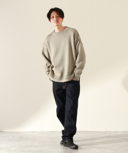 JOURNAL STANDARD relume（ジャーナルスタンダード　レリューム）の「オーバーサイズ ウォッシャブルボーダーニット[ユニセックス対応]（ニット/セーター・メンズ・ベージュ/キナリ/グリーン/ネイビー/ブラウン・LARGE/MEDIUM）」の13枚目の写真