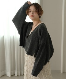 【WEB限定】深Vショートもちもちニットプルオーバー