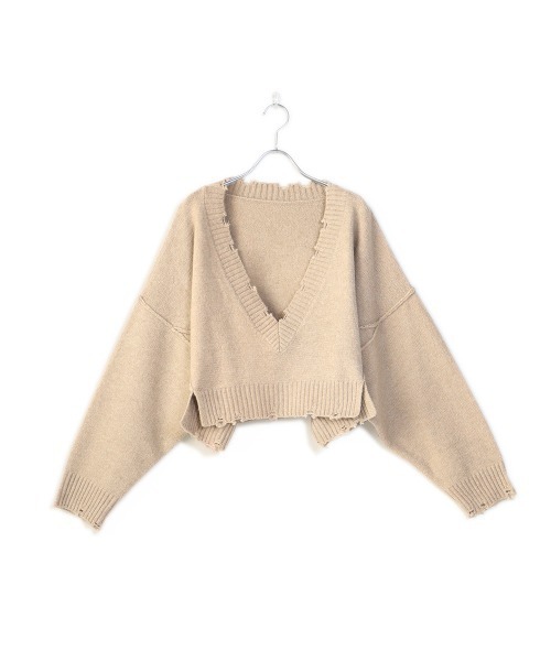 Bab(バブ)の「【WEB限定】深Vショートもちもちニットプルオーバー(ニット/セーター・レディース・チャコールグレー/ベージュ/アイボリー・FREE)」の11枚目の写真