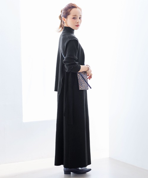 KOBE LETTUCE（コウベレタス）の「［2点セット］ニットベスト×モックネックニットワンピース（ワンピース・レディース・ブラック/ベージュ/グレー・FREE）」の2枚目の写真