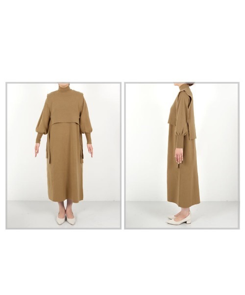 KOBE LETTUCE（コウベレタス）の「［2点セット］ニットベスト×モックネックニットワンピース（ワンピース・レディース・ブラック/ベージュ/グレー・FREE）」の19枚目の写真