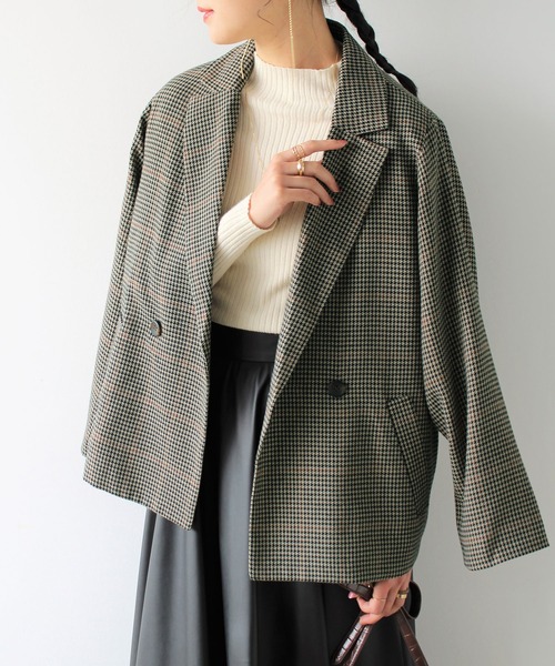 GeeRA(ジーラ)の「先染め柄ダブルテーラージャケット(テーラードジャケット・レディース・ブラウン/グレー/チャコール・MEDIUM)」の1枚目の写真