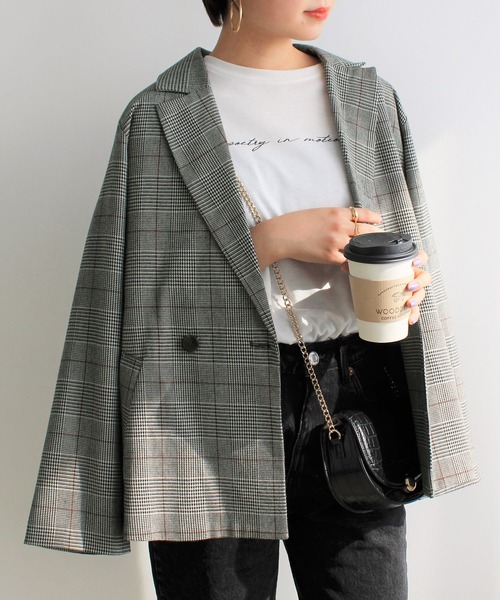 GeeRA(ジーラ)の「先染め柄ダブルテーラージャケット(テーラードジャケット・レディース・ブラウン/グレー/チャコール・MEDIUM)」の2枚目の写真