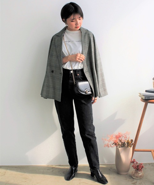 GeeRA(ジーラ)の「先染め柄ダブルテーラージャケット(テーラードジャケット・レディース・ブラウン/グレー/チャコール・MEDIUM)」の4枚目の写真