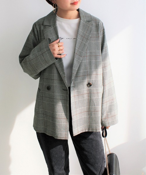 GeeRA(ジーラ)の「先染め柄ダブルテーラージャケット(テーラードジャケット・レディース・ブラウン/グレー/チャコール・MEDIUM)」の5枚目の写真