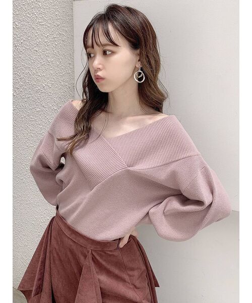 dazzlin（ダズリン）の「Vリブネックニットトップス（ニット/セーター・レディース・ブラック/ブラウン/オフホワイト/ピンク/ブルー/グリーン/グレー/パープル・FREE）」の18枚目の写真