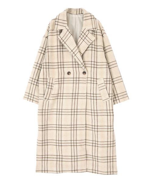 titivate（ティティベイト）の「ﾁｪｯｸﾀﾞﾌﾞﾙｵｰﾊﾞｰｺｰﾄ（チェスターコート・レディース・ベージュ/ブラウン/グレー/アイボリー・FREE）」の21枚目の写真