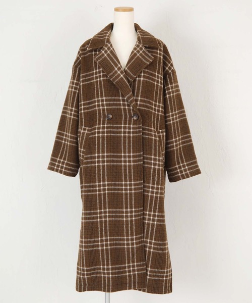 titivate（ティティベイト）の「ﾁｪｯｸﾀﾞﾌﾞﾙｵｰﾊﾞｰｺｰﾄ（チェスターコート・レディース・ベージュ/ブラウン/グレー/アイボリー・FREE）」の17枚目の写真