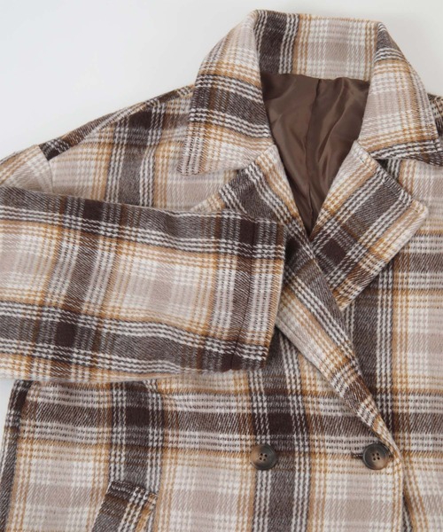 titivate（ティティベイト）の「ﾁｪｯｸﾀﾞﾌﾞﾙｵｰﾊﾞｰｺｰﾄ（チェスターコート・レディース・ベージュ/ブラウン/グレー/アイボリー・FREE）」の15枚目の写真