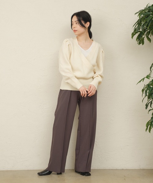 ONEME（ワンム）の「【 ONEME 】 ピンタックニットパンツ（その他パンツ・レディース・チャコールグレー/グレイッシュベージュ・FREE）」の4枚目の写真