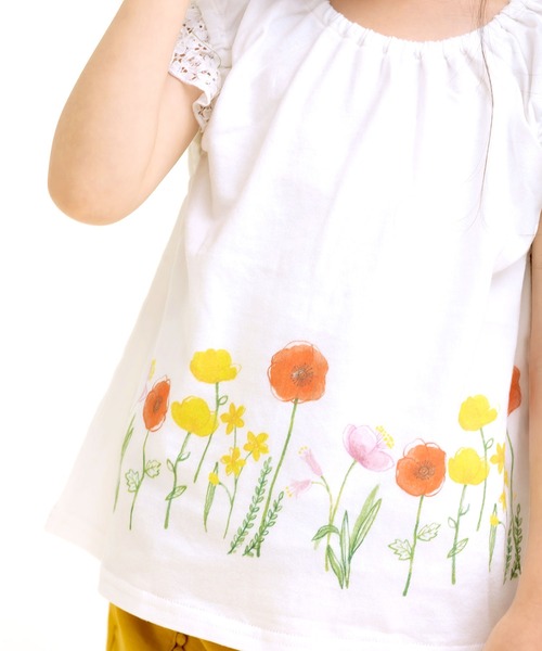 セール】お花プリント袖レースTシャツ（Tシャツ/カットソー）｜la 