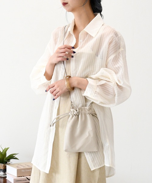 sango（sango）の「シアーストライプビッグシャツ（シャツ/ブラウス・レディース・ブラック/ピンク/アイボリー/ライム・FREE）」の2枚目の写真