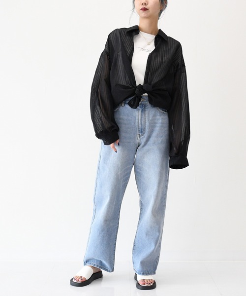 sango（sango）の「シアーストライプビッグシャツ（シャツ/ブラウス・レディース・ブラック/ピンク/アイボリー/ライム・FREE）」の11枚目の写真