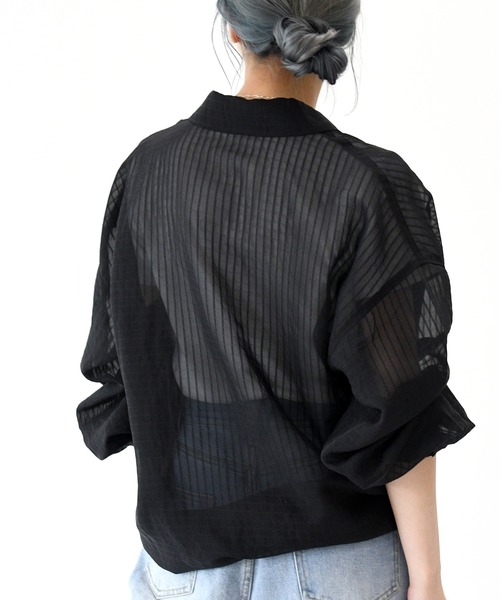 sango（sango）の「シアーストライプビッグシャツ（シャツ/ブラウス・レディース・ブラック/ピンク/アイボリー/ライム・FREE）」の5枚目の写真