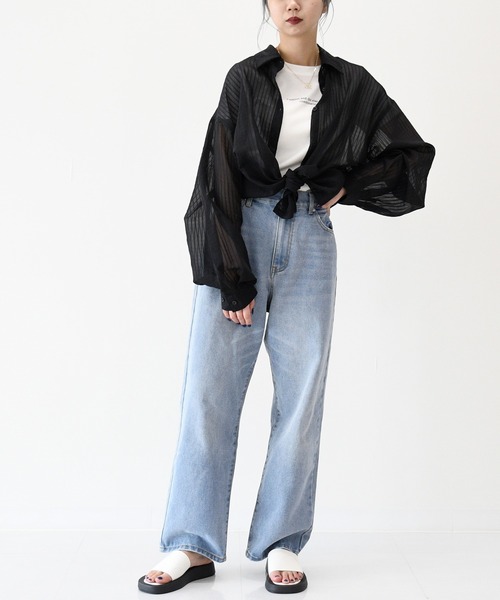 sango（sango）の「シアーストライプビッグシャツ（シャツ/ブラウス・レディース・ブラック/ピンク/アイボリー/ライム・FREE）」の13枚目の写真