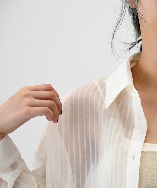 sango（sango）の「シアーストライプビッグシャツ（シャツ/ブラウス・レディース・ブラック/ピンク/アイボリー/ライム・FREE）」の18枚目の写真