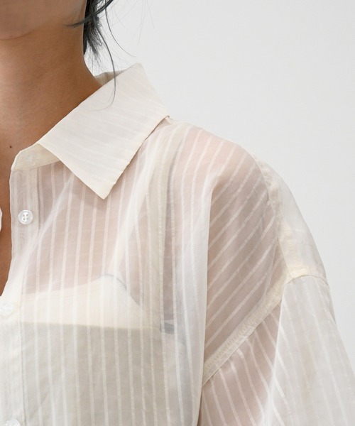 sango（sango）の「シアーストライプビッグシャツ（シャツ/ブラウス・レディース・ブラック/ピンク/アイボリー/ライム・FREE）」の19枚目の写真