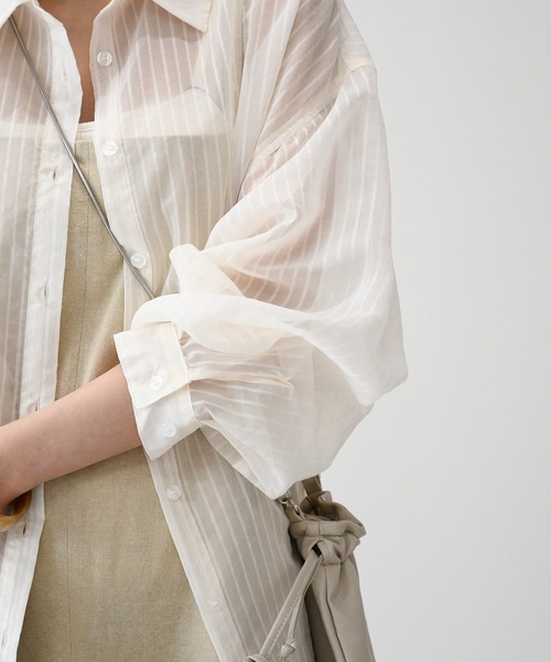 sango（sango）の「シアーストライプビッグシャツ（シャツ/ブラウス・レディース・ブラック/ピンク/アイボリー/ライム・FREE）」の20枚目の写真