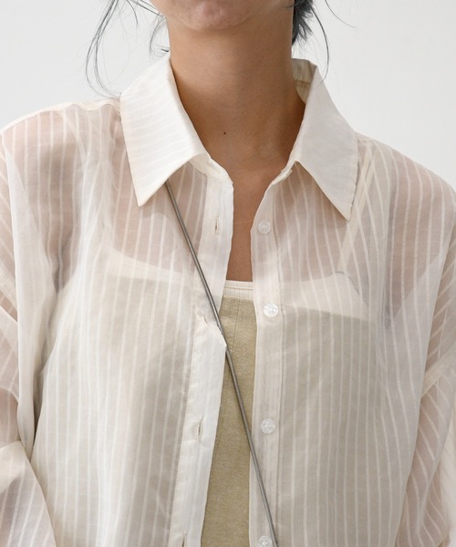 sango（sango）の「シアーストライプビッグシャツ（シャツ/ブラウス・レディース・ブラック/ピンク/アイボリー/ライム・FREE）」の21枚目の写真