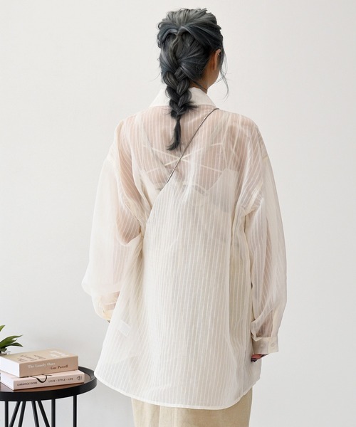 sango（sango）の「シアーストライプビッグシャツ（シャツ/ブラウス・レディース・ブラック/ピンク/アイボリー/ライム・FREE）」の22枚目の写真