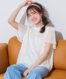 【洗える】大人上品なシフォンジャガードフリルカラーブラウス