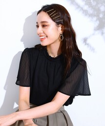 【洗える】大人上品なシフォンジャガードフリルカラーブラウス